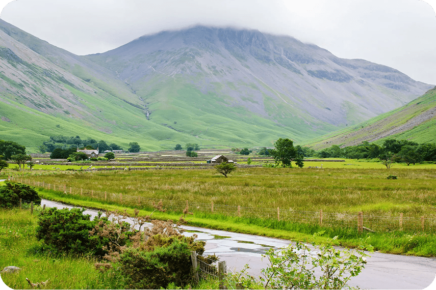 Serene countryside view with winding road