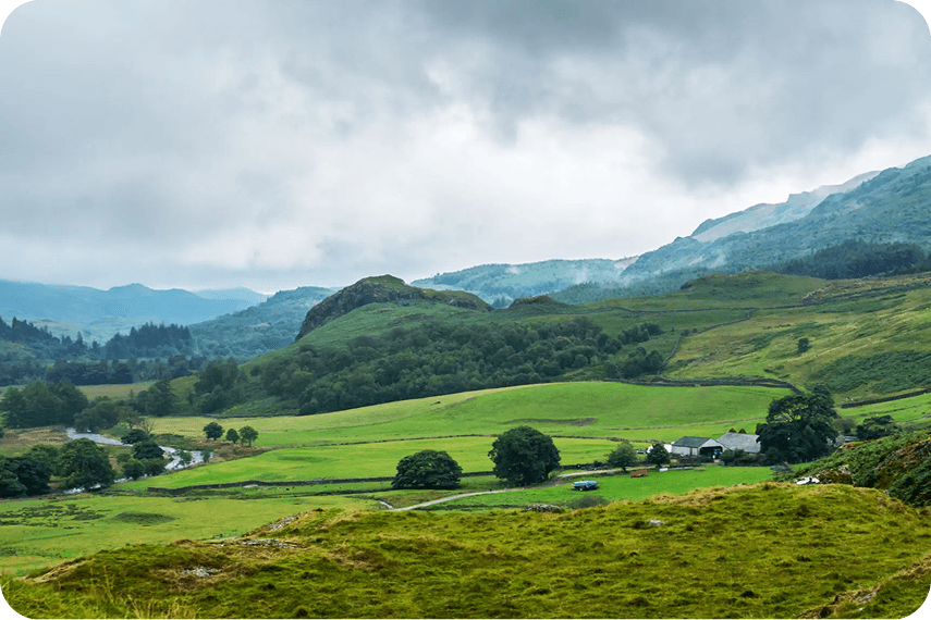 Scenic countryside landscape with hills