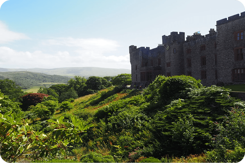 Historic castle overlooking scenic hills