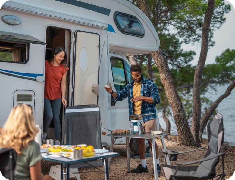 Outdoor cooking by camper van